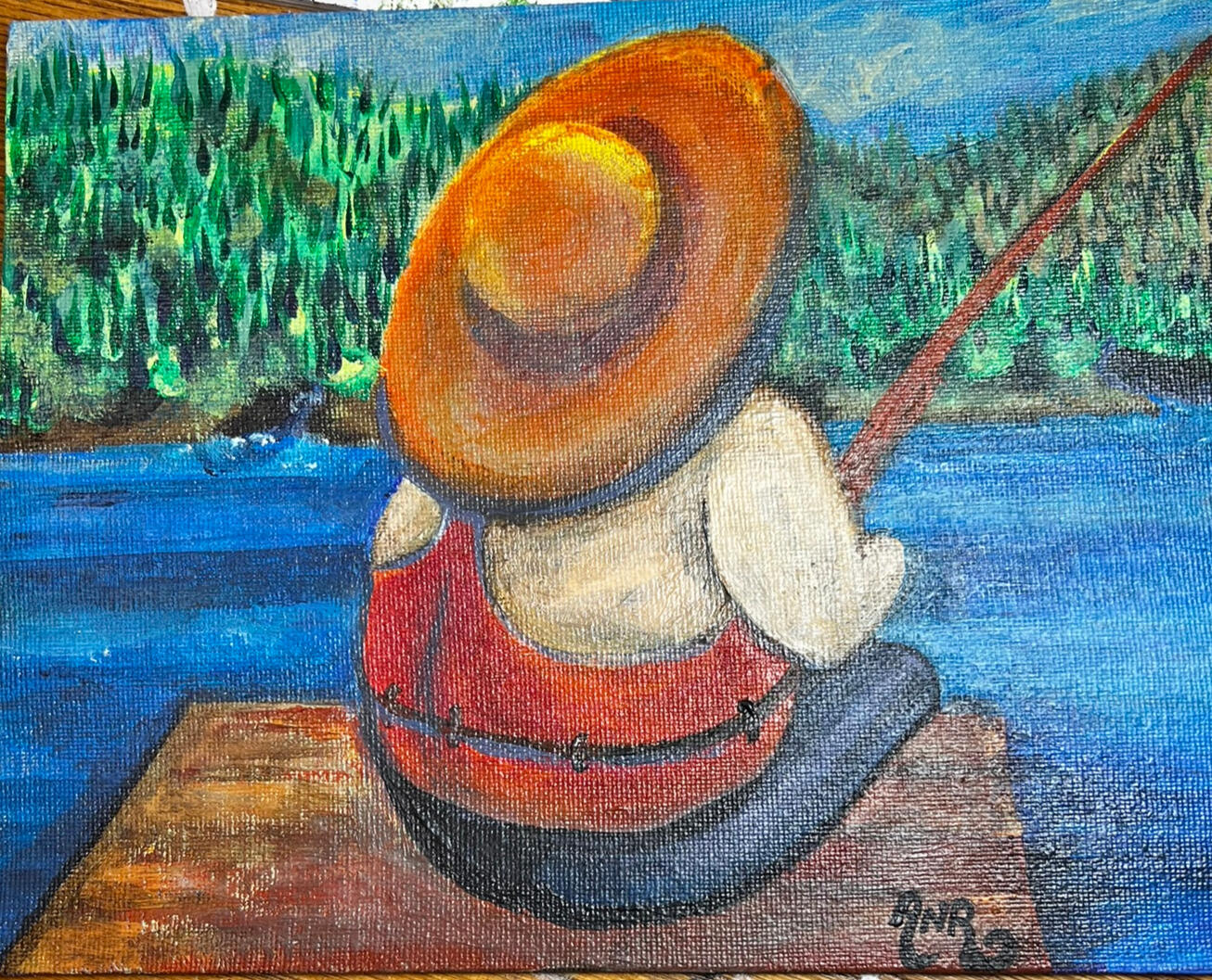 An image of Amanda in shades of blue with the brand name and purpose superimposed in white and pink.